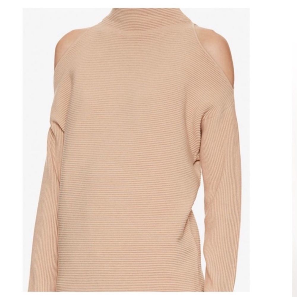 INTERMIX Ottoman Cold Shoulder Beige - Rose Sweater